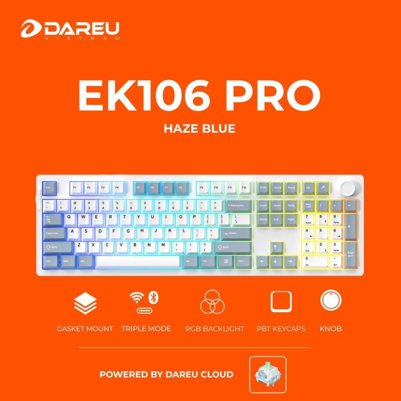 Bàn phím cơ DareU EK106 Pro Triple Mode Haze Blue DareU Cloud switch